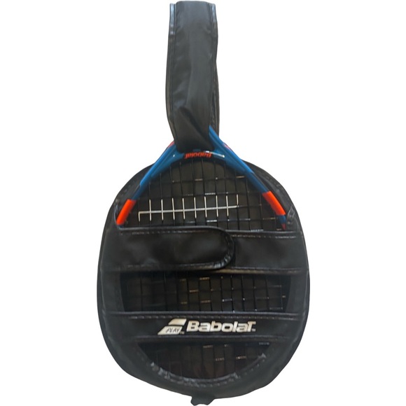 BABOLAT TENNIS RAQUET AND CASE BALLFIGHTER 17 TEAL BLUE AND ORANGE